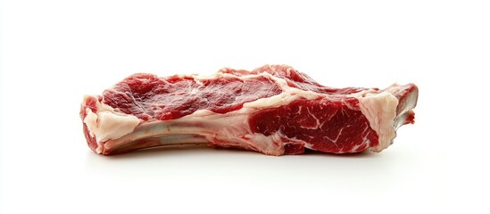 Leinwandbilder - Raw leg of mutton on the bone against a white isolated background Close up of sheep meat A fresh cut of mutton Horizontal view. with copy space image. Place for adding text or design
