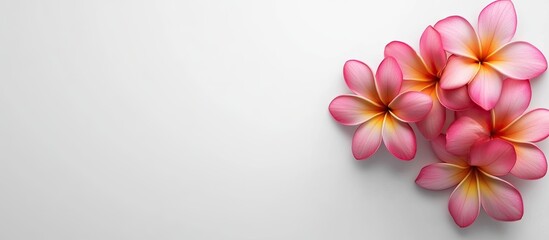 Wall Mural - Plumeria flowers on a white background. with copy space image. Place for adding text or design