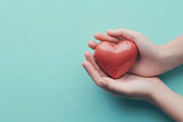 Adult hands giving a red heart, health care, organ donation, family life insurance, world heart day, world health day, praying concept