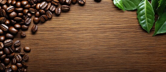 Leinwandbilder - Coffee beans on a wooden surface with copy space