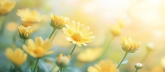 Wall Mural - Close up of yellow flowers from the Oriental false hawksbeard Youngia japonica Alchetron plants featuring soft selective focus for an appealing background macro image blurred concept and the delicate
