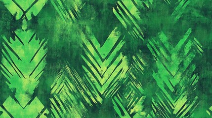 Green Seamless Print Tile with Mayan Pattern Tropical Repeat in Green Tie Dye Grunge Ethnic Geometry Brush Painted Decorative Art Background with Brushstrokes