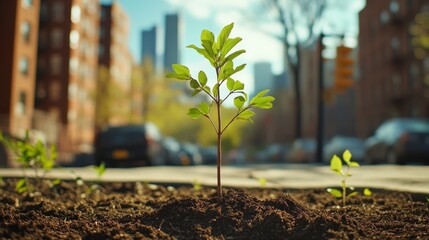 Wall Mural - Plant Sprouting In City.