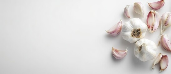 Leinwandbilder - Fresh garlic Raw garlic on a white background. with copy space image. Place for adding text or design