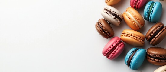 Poster - Flat lay of macaroons on a white background with room for text. with copy space image. Place for adding text or design