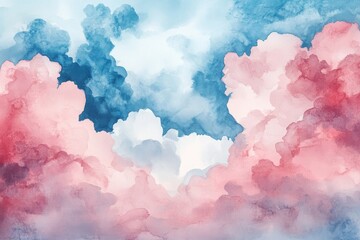 Poster - Watercolor pastel sky painting clouds.