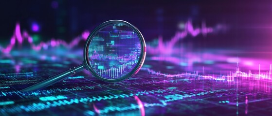 Magnifying Glass Exploring Digital Data and Charts