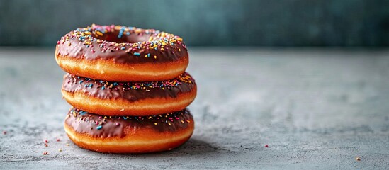 Leinwandbilder - Chocolate donuts on a light concrete surface National Donut Day Homemade treats Selective focus copyspace