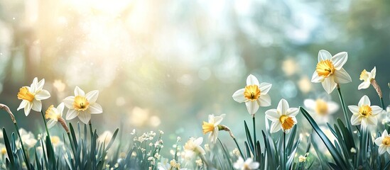 Poster - Daffodils blooming in springtime. with copy space image. Place for adding text or design
