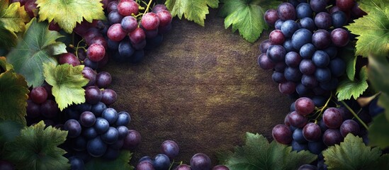Poster - A frame background made up of a bunch of grapes and leaves. with copy space image. Place for adding text or design
