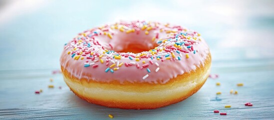Fototapete - A donut with peanut sprinkles in shallow focus. with copy space image. Place for adding text or design