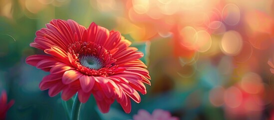Wall Mural - Close up shot of a Red Indian Blanket flower in a flower garden with selective focus on the subject. with copy space image. Place for adding text or design