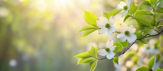 Aufkleber - Flowering dogwoods Cornus mas Cornelian cherry European cornel Selective focus with a shallow depth of field Copyspace
