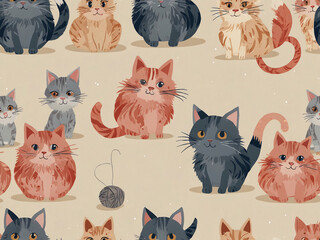 Sticker - A whimsical pattern of tiny, playful cats chasing yarn balls