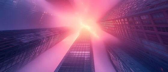 Canvas Print - Tall Glass Buildings in a Pink Fog