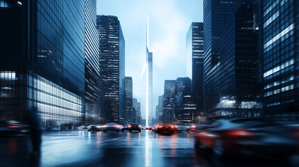 Poster - An innovative vertical wind turbine placed in the heart of a bustling city, seamlessly blending with the urban landscape while generating clean energy.