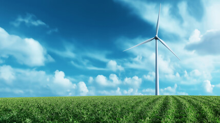 Poster - A sleek, modern wind turbine integrated into a farm, with crops growing around it, symbolizing the harmony between agriculture and green energy.