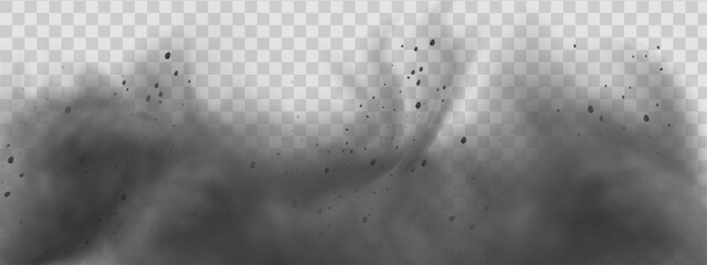 Vector illustration of a sand explosion with dirt and cloud smoke. Brown sandstorm splash and  dirty ground with a textured wind effect.Yellow flying particles and stone.