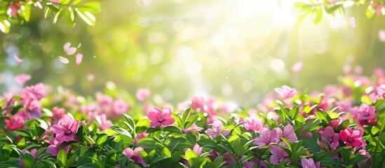 Aufkleber - Spring natural background with blooms Springtime theme Top view. with copy space image. Place for adding text or design
