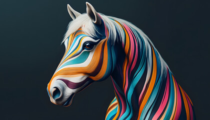 Wall Mural -  A stylized portrait of a horse with colorful, flowing stripes