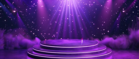 Wall Mural - Purple Stage with Neon Lights and Starry Background