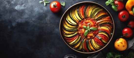 Aufkleber - Ratatouille a classic Provencal vegetable dish from France baked in the oven. with copy space image. Place for adding text or design