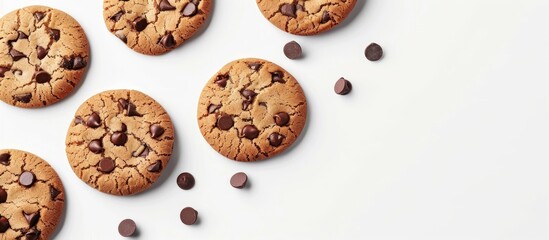 Aufkleber - Cookies with dark chocolate chips set against a white background. with copy space image. Place for adding text or design