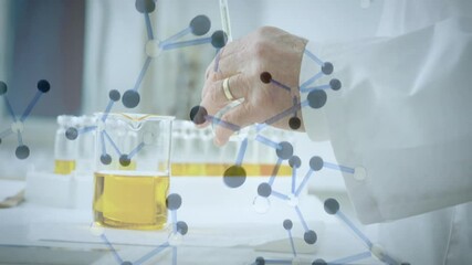 Wall Mural - animation of molecules over caucasian male scientist working in lab