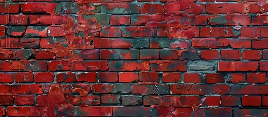 Wall Mural - grunge red brick wall background featuring copy space textured pattern close up of the aged red ston