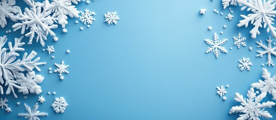 Poster - blue paper backdrop featuring a Christmas border. with copy space image. Place for adding text or design