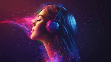 Wall Mural - Woman in Headphones.