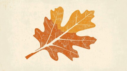 minimalist illustration of a divided oak leaf showcasing fresh and dried textures set against a soft