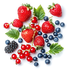 Wall Mural - Mixed berries, white background, refreshing and vitamin-rich fruits