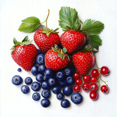 Wall Mural - Mixed berries, white background, refreshing and vitamin-rich fruits