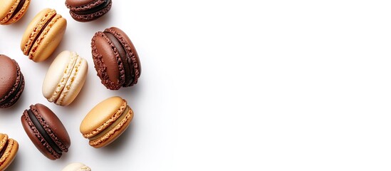 Poster - Flat lay of macaroons on a white background with room for text. with copy space image. Place for adding text or design