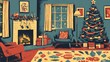 © Seyyar - Cozy living room scene with fireplace festive tree and colorful presents