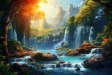 Poster - Waterfall landscape outdoors nature.