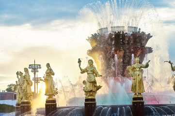 Wall Mural - Fountain of Friendship of Nations in Moscow. A warm summer evening	
