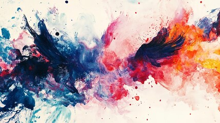 Wall Mural - A high-resolution image of a rainbow powder splash with abstract paint bursts and splatter effects, featuring dust clouds and a white texture backdrop