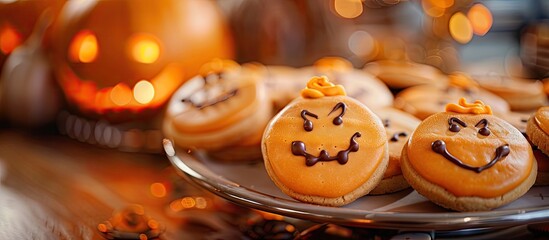 Poster - Funny mummy cookies for a Halloween treat for children. with copy space image. Place for adding text or design