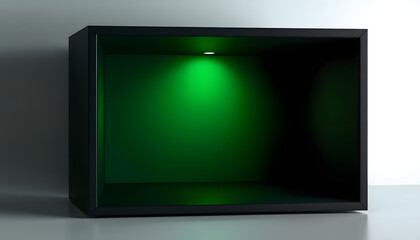 black box with green light isolated with white highlights, png