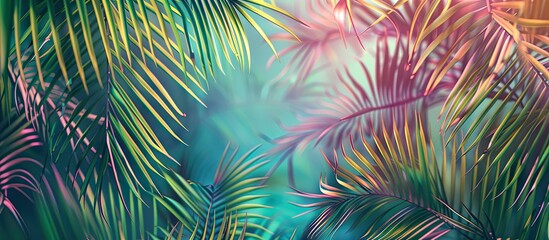 Leinwandbilder - palm leaves on a colored backdrop. with copy space image. Place for adding text or design