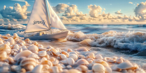 Nautical Bliss: A cozy sailboat gently rocking on the waves, with 