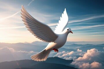 Three Dimensional Dove Emoticon Flying with Love and Kindness