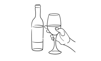 Wall Mural - Continuous line champagne cheers, continuous drawing contour. Hand toasting with wine glasses with drinks. Cheers toast festive decoration for holidays. Vector illustration	