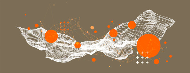 The abstract wave is made in a frame style. Template for science and technology presentation. Hand drawn vector.