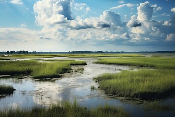 Wall Mural - Marsh sky landscape outdoors.