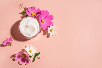 Sticker - Natural cosmetic cream with delicate pink flowers