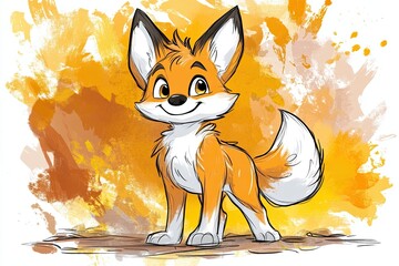 Wall Mural - Cartoon manga caricature of orange baby fox