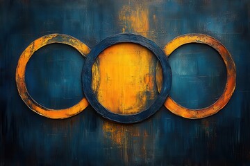 Poster - abstract circles dance across canvas bold blues and oranges intertwine creating dynamic energy textured brushstrokes add depth contemporary art piece radiates warmth and coolness